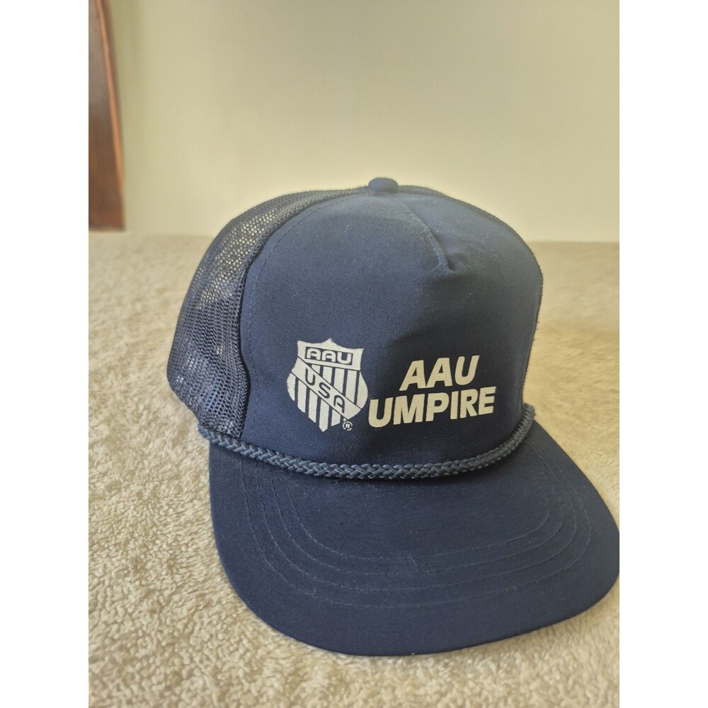 Vintage AAU Umpire Hat Baseball Yupoong Rope Trucker Snapback Green Underbill